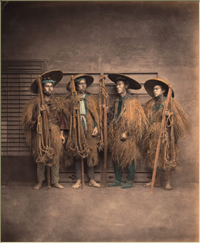 four japanese men with antique weapons